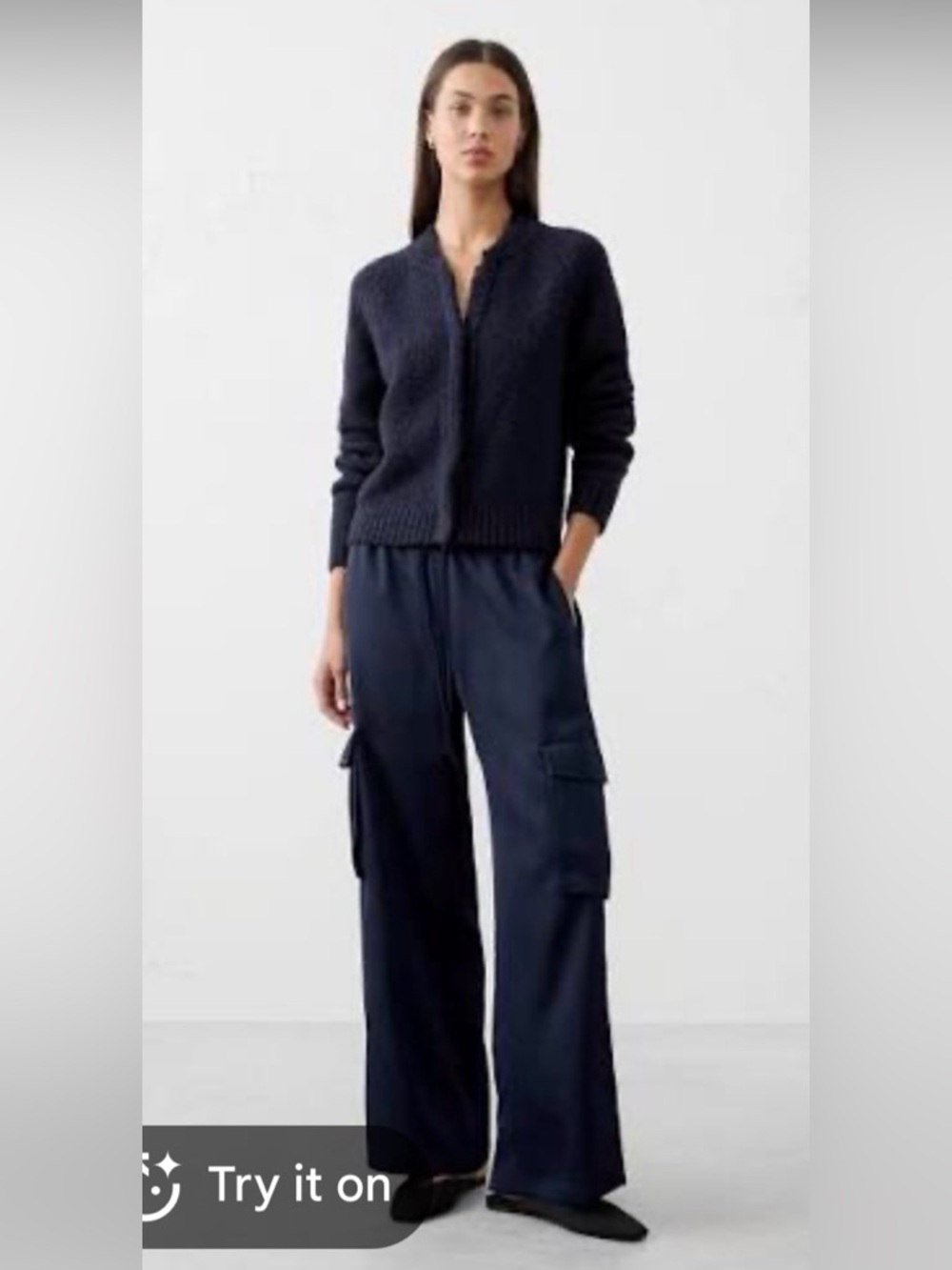 NWT Banana Republic Factory satin Navy Wide-Leg Cargo Trousers